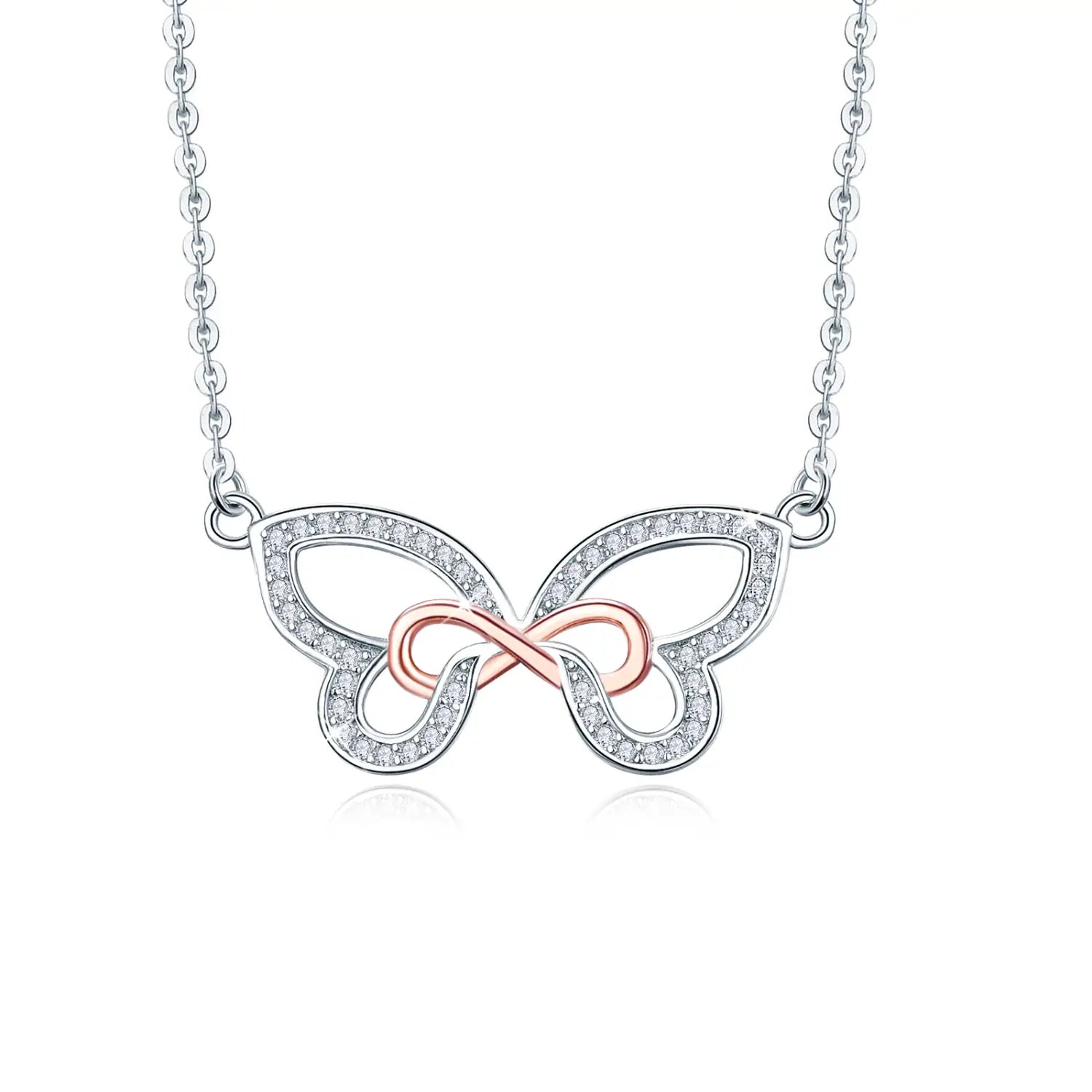 Cubic Zirconia Butterfly Infinity Necklace in Sterling