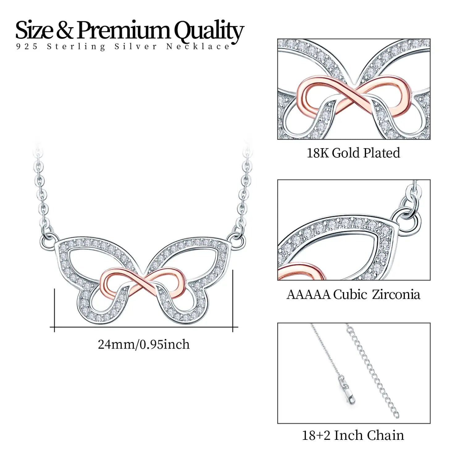 Cubic Zirconia Butterfly Infinity Necklace in Sterling