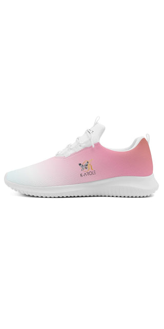 Stylish women's pink and white running shoes with lace-up front and sleek design by popcustoms, perfect for an active lifestyle.