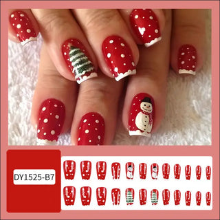 24pcs Christmas False Nails Hat Striped Snowflake Nail Art