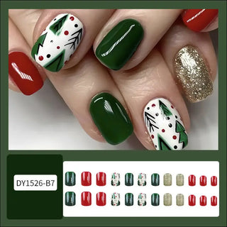 24pcs Christmas False Nails Hat Striped Snowflake Nail Art