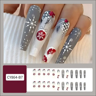 24pcs Christmas False Nails Hat Striped Snowflake Nail Art