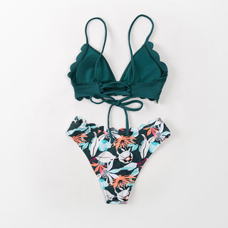 Śliczne zielone kwiatowe zapiekanka bikini ustawia damski strój kąpielowy