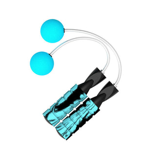 Adjustable turquoise and black weighted cordless jump rope for fitness training and cardio exercise.