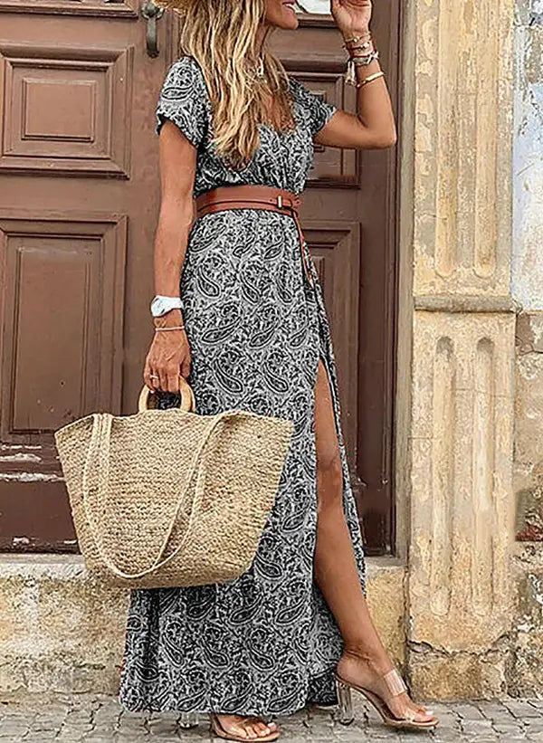 Bohemian Style Waist Trimming Maxi Dress