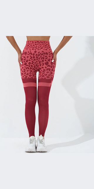 Leopard print high-waist seamless leggings in vibrant red, featuring a figure-flattering design for elevated gym style.