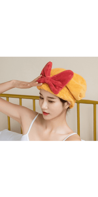 Retro - Inspired Bow Shower Cap - Luxurious Headwear for a Relaxing Spa Day - K - AROLE