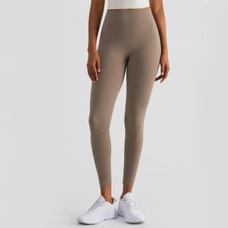 High-waisted beige fitness leggings by K-AROLE™️: stylish and comfortable athletic wear.