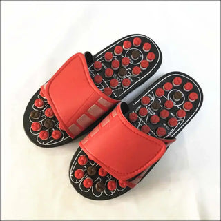 Acupoint Magnetic Therapy Spring Massage Shoes, Red and Black Massage Slippers with Reflexology Nodules