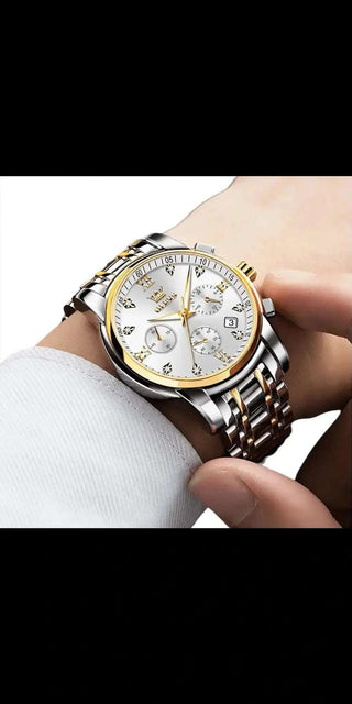 Elegant Timekeeper: Stainless Steel Automatic Watch with Chronograph and Date Display