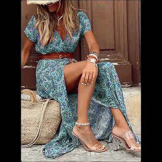 K - AROLE™️ Bohemian - Inspired Maxi Dress with Waist Trim and Garden Charm - K - AROLE