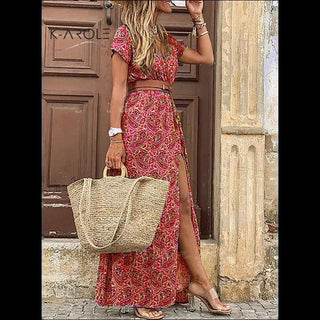 K - AROLE™️ Bohemian - Inspired Maxi Dress with Waist Trim and Garden Charm - K - AROLE