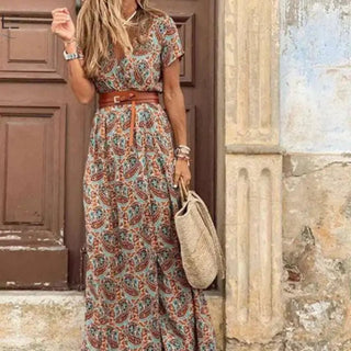 K - AROLE™️ Bohemian - Inspired Maxi Dress with Waist Trim and Garden Charm - K - AROLE