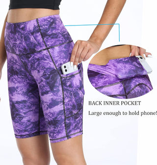 Oalka Women'S Short Yoga Side Pockets High Waist Workout Running Shorts Marble Dye Purple S