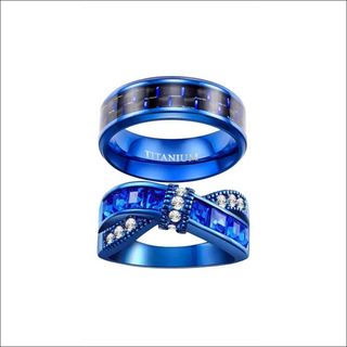 Captivating Blue Titanium Stainless Steel Couple Rings