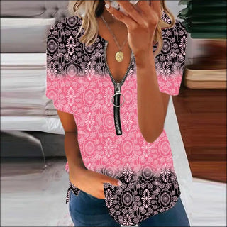 Chic Print Color Block Sleeveless Top - Pink / S