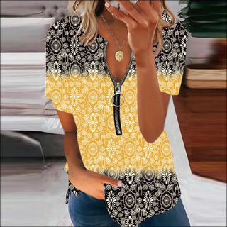 Chic Print Color Block Sleeveless Top - Yellow / S