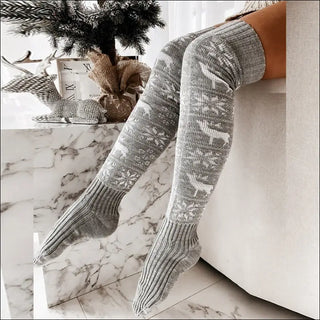 Winter Christmas Warm Knitted Women Stocking Beautiful Elk