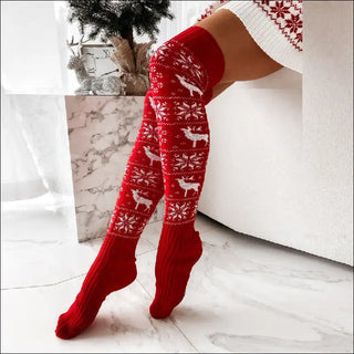 Winter Christmas Warm Knitted Women Stocking Beautiful Elk