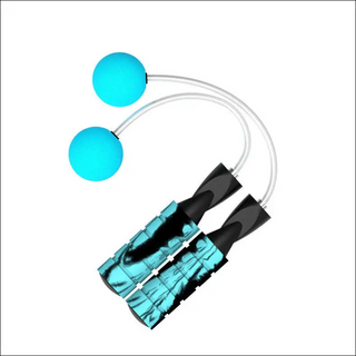 Adjustable turquoise and black weighted cordless jump rope for fitness training and cardio exercise.