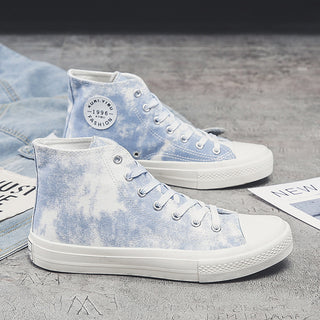 Spring new Hong Kong wind Zhejiang color-changing tie-dye high top canvas shoes men's and women's graffiti board shoes Korean version of couple ins tide shoes Hypersku