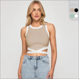 Elegant Cropped Tie-Front Sleeveless Top