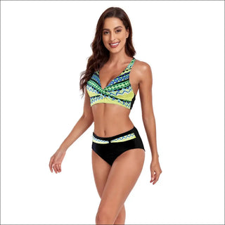 Elegant Floral Halter Neck Swimsuit Set - K - AROLE