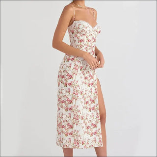 Elegant Floral Print Slit Maxi Dress