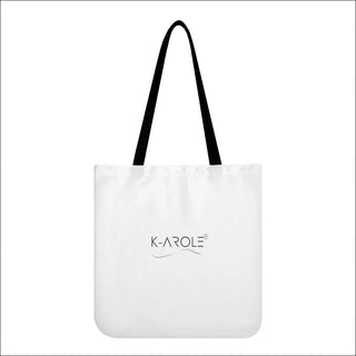 Stylish White Tote Bag with K-AROLE Logo - Elegant women's fashion accessory from the Shopify store K-AROLE, featuring a sleek and modern design with contrasting black handles.