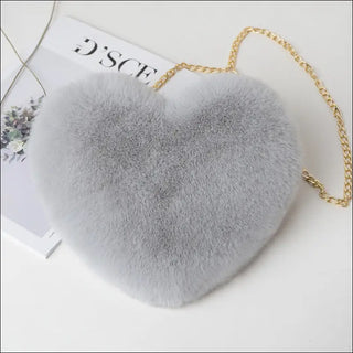 Enchanting Plush Heart-Shaped Shoulder Bag - Light grey