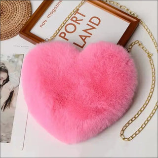 Enchanting Plush Heart-Shaped Shoulder Bag - Bright pink