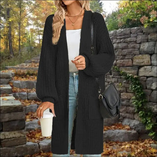 Loose Lantern Sleeve Cardigan in Solid Colors for Street