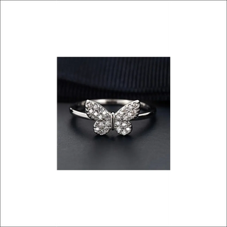 Sparkling Butterfly Charm: Delicate crystal-embellished silver ring featuring an elegant butterfly design, perfect for adding a touch of glamour to any outfit.