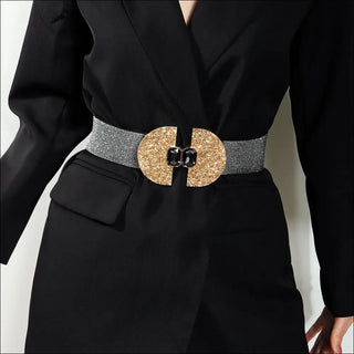 Fashion Stretch Women Glittering With Pearls Elastic Belt Decorative Skirt Belt Simple Premium Waist Cover - K - AROLE