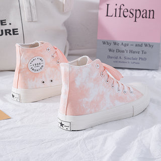 Spring new Hong Kong wind Zhejiang color-changing tie-dye high top canvas shoes men's and women's graffiti board shoes Korean version of couple ins tide shoes Hypersku