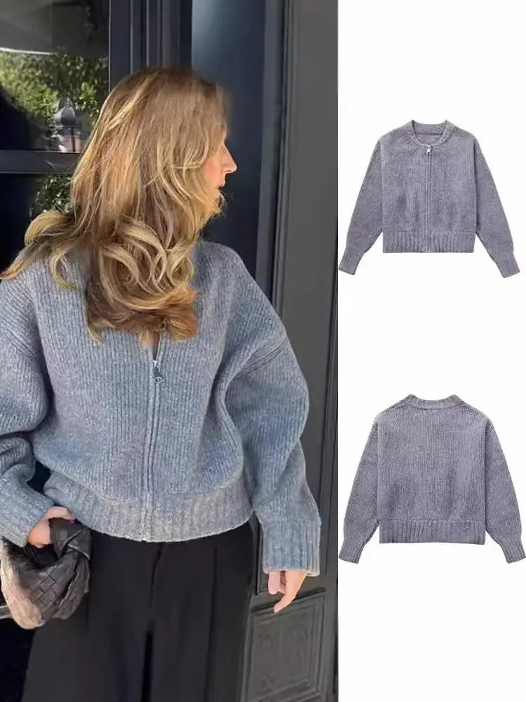 Veste en tricot à fermeture éclair pour femme