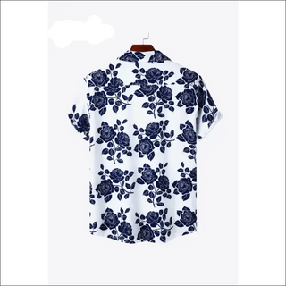 Elegant Floral Print Short Sleeve Shirt - Stylish women's top with a bold floral pattern in navy and white, perfect for a chic casual look.