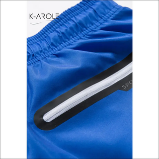 Trendy women's athletic blue color block lace-up shorts displayed on the K-AROLE product image.