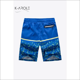 Vibrant printed color block lace-up shorts from K-AROLE's women's athleisure collection. Featuring a bold blue shade with a playful camouflage pattern border, these versatile shorts offer both style and comfort.