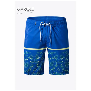 Stylish women's color block lace-up shorts with a vibrant blue and tropical print design, perfect for athleisure wear from K-AROLE.