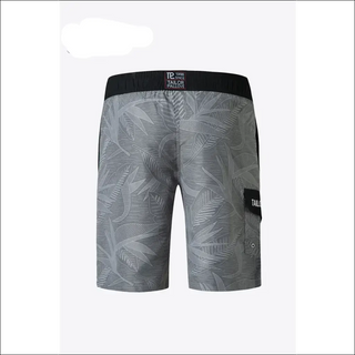 Stylish printed contrast lace-up shorts from K-AROLE. Featuring a tropical leaf pattern in gray tones and a comfortable elastic waistband. These versatile athletic shorts are perfect for your active lifestyle.