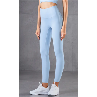 High-waisted blue activewear leggings with a sleek, stretchy design for a comfortable, flattering fit.