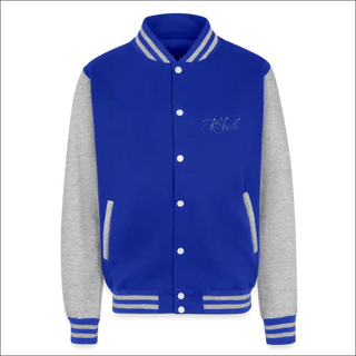 Just Hoods Heavyweight Letterman Jacket - royal/heather grey