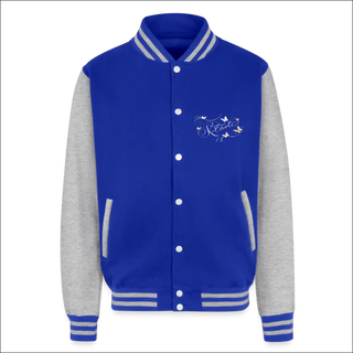 Just Hoods Heavyweight Letterman Jacket - royal/heather grey