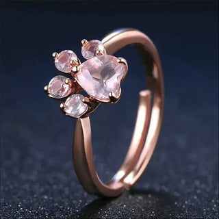 Women'S Rosegold Plated Cute Cat Paw Shape Inlaid AAA Zircon Open Style Ring Adjustable Fashion Jewelry Gifts R0298