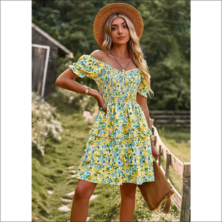 K-AROLE™️ Floral Ruffle Off-Shoulder Mini Beach Dress