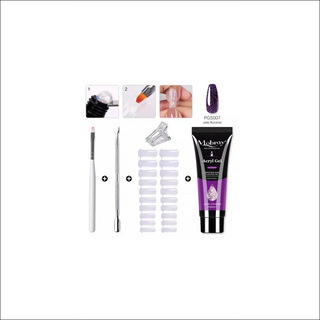 Stylish nail art tools: acrylic gel kit, crystal UV gel, nail forms, and brush for fashionable manicures. Elevate your beauty routine with this comprehensive set from K-AROLE.