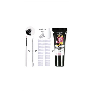 Nail care essentials: Acrylic gel kit, nail extension forms, crystal UV gel, and professional nail brush for at-home salon-quality manicures.