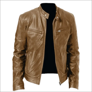 Stylish leather jacket with zipped pockets, designed for a gentleman's casual wear.