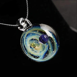 K-AROLE Universe Glass Bead Planets Pendant Necklace Galaxy